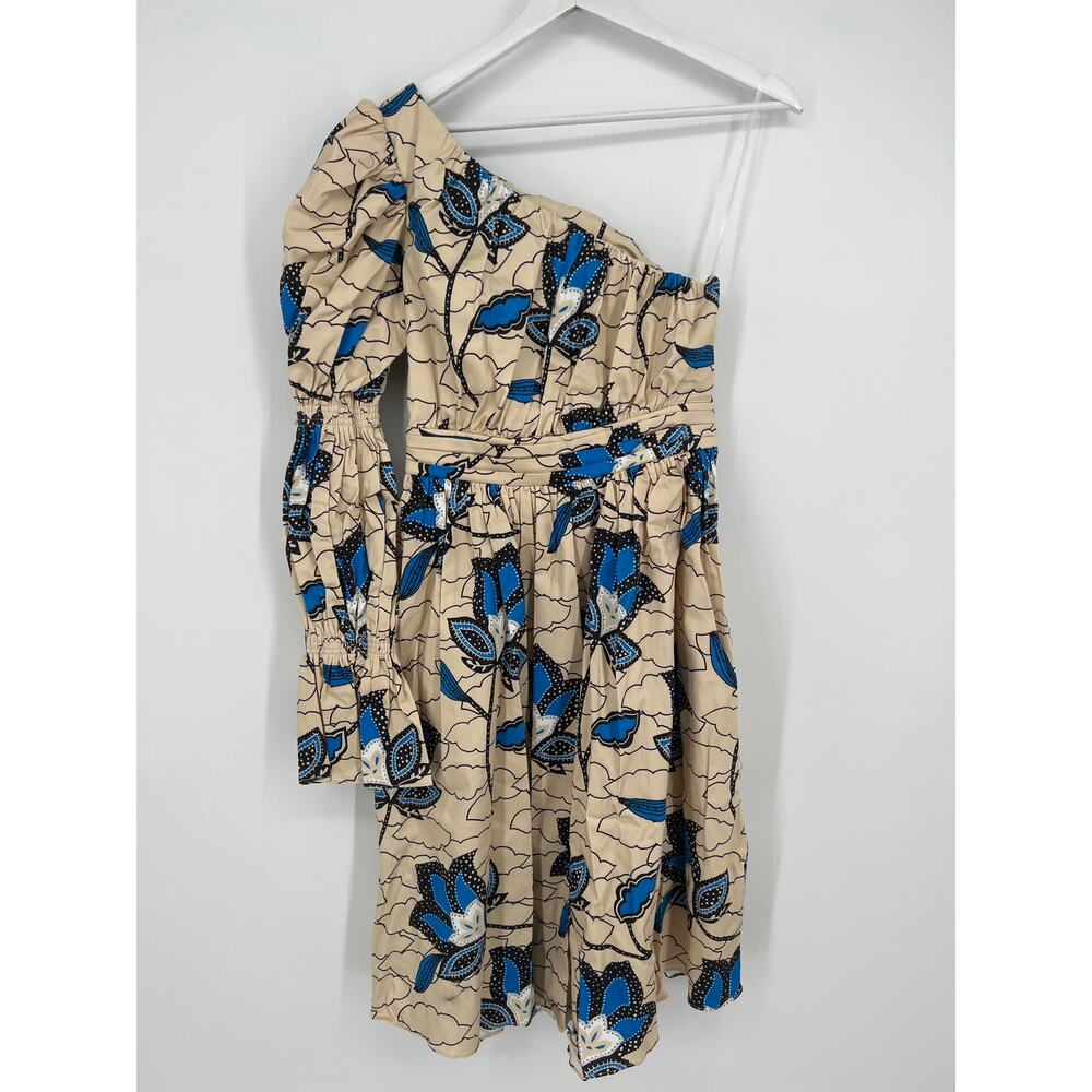 Autumn Adeigbo Blue Floral One Shoulder Puff Sleeve Cutout Midi Dress Size 4 - Picture 4 of 6